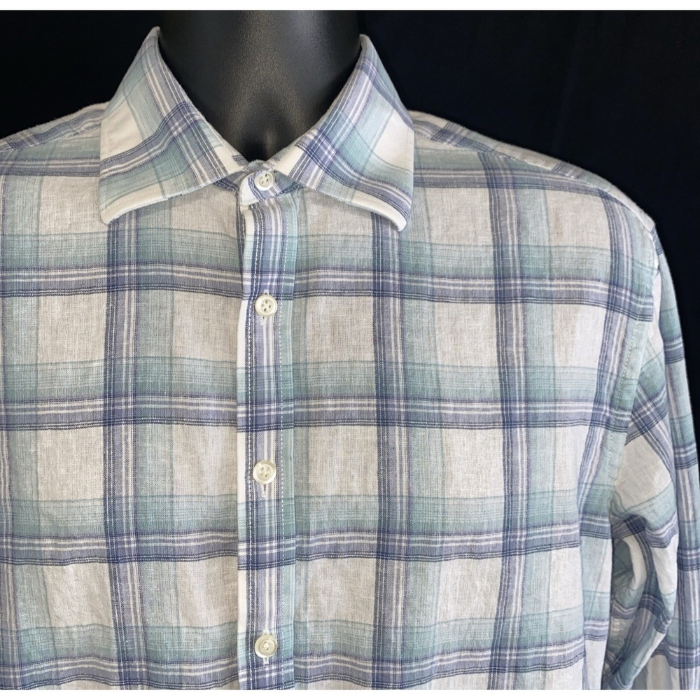 JoS. A. Bank Men's  Tailored Fit Linen Cotton‎ Blend Long Sleeve Plaid Shirt M